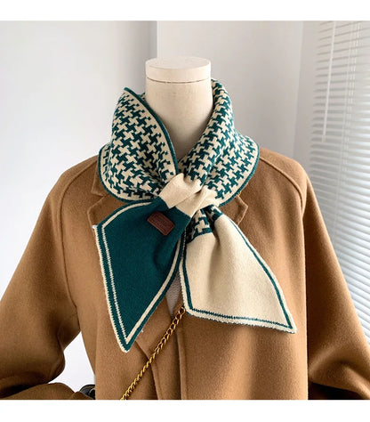 Foulard Écharpe Pied-de-Poule Luxe Femme - Tricot Long Mince Hiver Cou