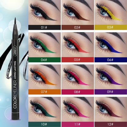 Eyeliner Liquide QIBEST 12 Couleurs Waterproof Matte - Stylo Eye-Liner Longue Tenue Cat Eye