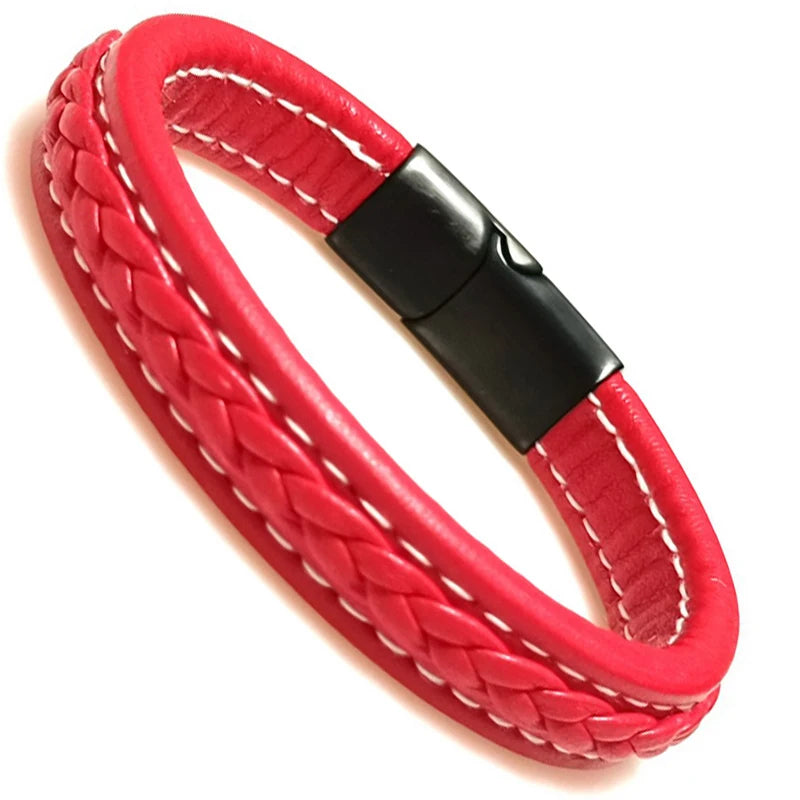 Bracelet Cuir Tressé Wrap Punk – Fermoir Magnétique Caché Acier Inox Femme