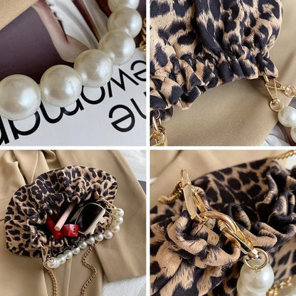 Sac Bandoulière Femme Motif Léopard - Sac Crossbody Chaîne Perles Tendance