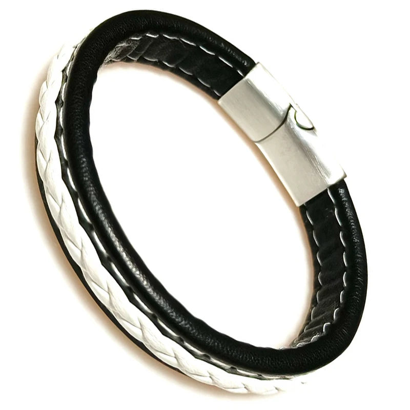 Bracelet Cuir Tressé Wrap Punk – Fermoir Magnétique Caché Acier Inox Femme