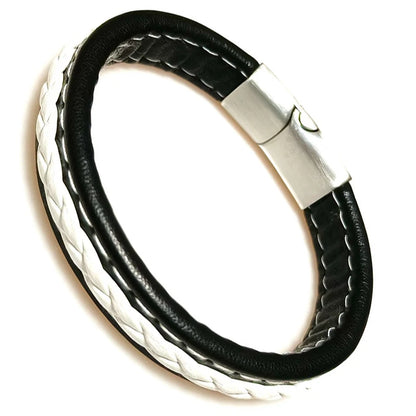 Bracelet Cuir Tressé Wrap Punk – Fermoir Magnétique Caché Acier Inox Femme