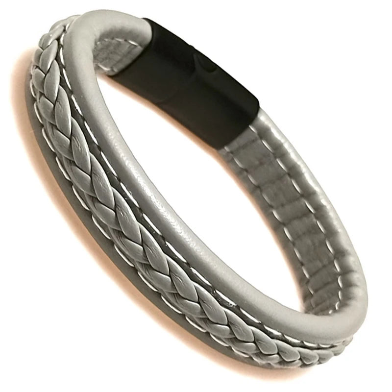 Bracelet Cuir Tressé Wrap Punk – Fermoir Magnétique Caché Acier Inox Femme