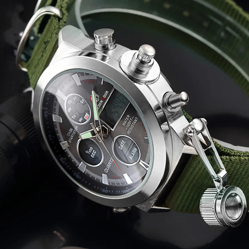 Montre Sport Homme GOLDENHOUR Militaire LED - Quartz Nylon Semaine Armée Relogio Masculino