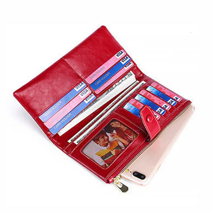 Portefeuille Femme Cuir Véritable Long - Porte-Monnaie avec Étui Téléphone et Compartiment Pièces
