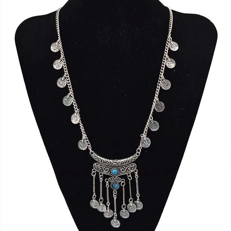 Collier Long Bohème Pièces Pompons – Sautoir Statement Gypsy Vintage