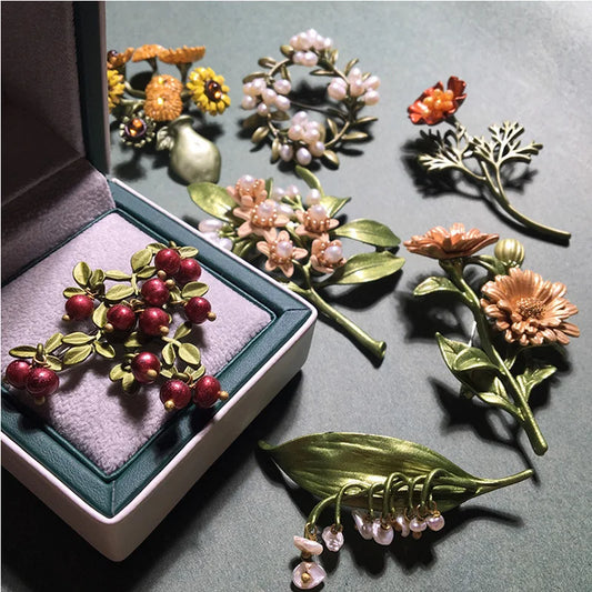 Broche Fleur Orange Blossom Exquise Créative Colorée – Pin's Plante Mode Demoiselle Honneur Mariage Femme