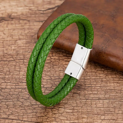 Bracelet Cuir Véritable Multicouche Charm Homme – Aimant Blanc 9 Coloris