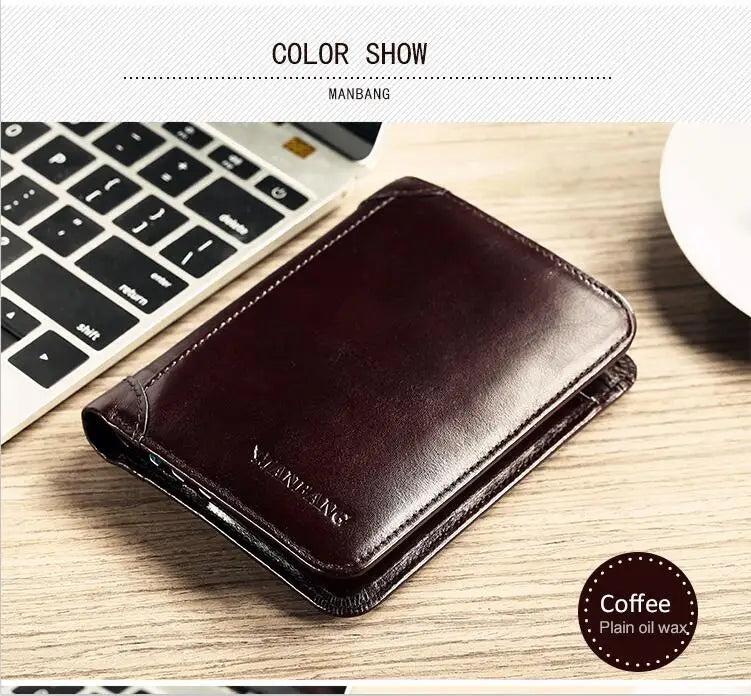 Portefeuille Homme Cuir Véritable Court Classique - Porte-Carte Porte-Monnaie Fashion Marron Café