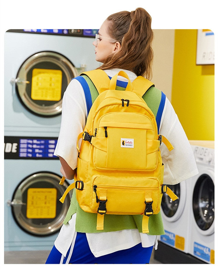 Sac à Dos Scolaire Fille Imperméable Oxford - Cartable Ado Grande Capacité Jaune