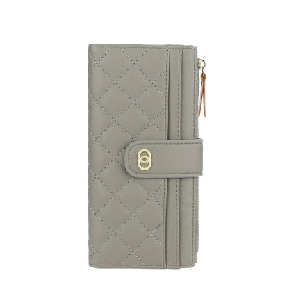 Portefeuille Femme Cuir PU Long Motif Carreaux - Wallet Zipper Porte-Cartes Bleu