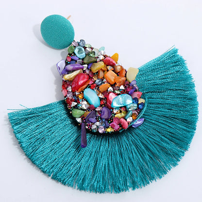 Boucles d'Oreilles Bohème Pampilles Sequins - Bijoux Femme Cristal Coloré Pendantes