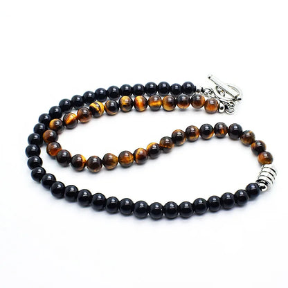 Collier Homme Acier Inoxydable Œil de Tigre Pierre Carte - Pendentif Titanium Bicolore Street
