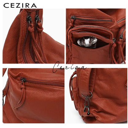 Sac à Dos Femme CEZIRA Cuir PU Grande Capacité - Sac École Multi-Poches Messenger Bandoulière