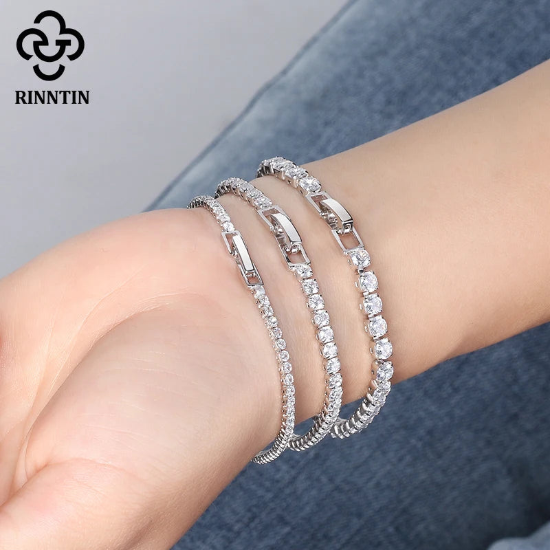 Bracelet Tennis Femme Argent 925 Rinntin - Zircone Cubique 2mm 3mm 4mm Luxe