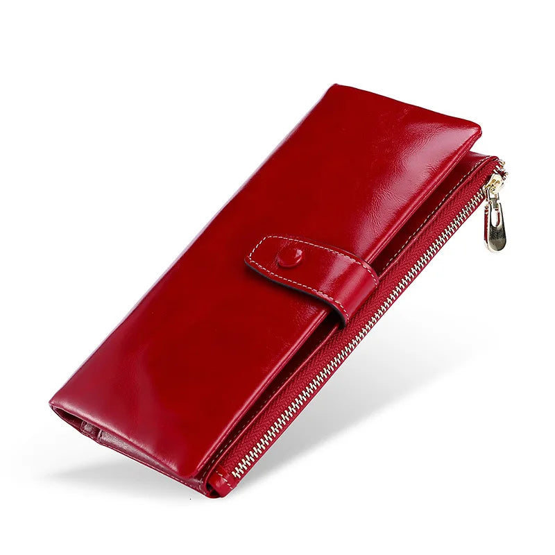 Portefeuille Femme Cuir Véritable Long - Porte-Monnaie avec Étui Téléphone et Compartiment Pièces