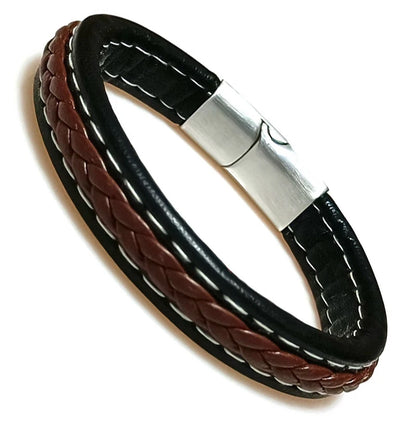 Bracelet Cuir Tressé Wrap Punk – Fermoir Magnétique Caché Acier Inox Femme