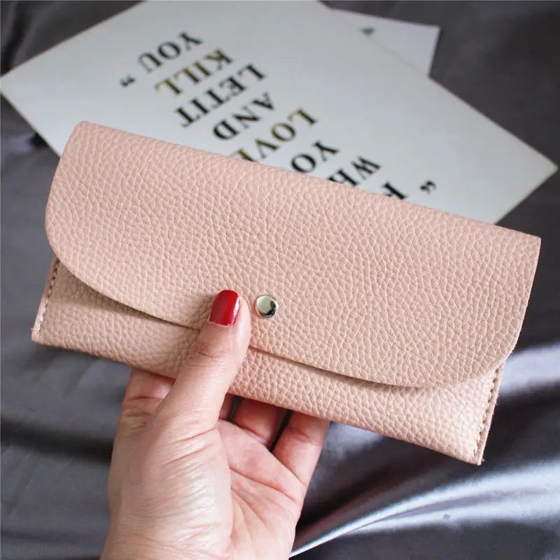 Portefeuille Femme Long Coloré Style Coréen - Porte-Cartes Cuir PU avec Fermoir