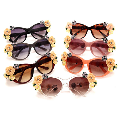 Lunettes de Soleil Œil de Chat Vintage Femme - Cat Eye Fleur UV400 Designer