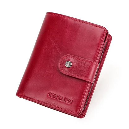 Portefeuille Femme Cuir Véritable Luxe Rose - Porte-Monnaie Compact Fermoir Hasp Porte-Carte Qualité