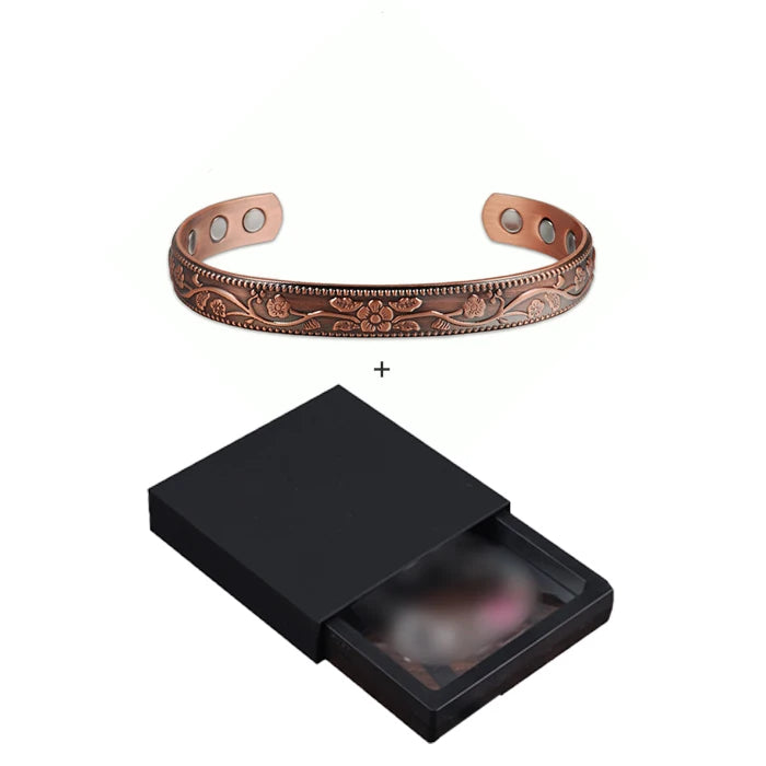 Bracelet Cuivre Pur Magnétique Fleur de Prunier – Thérapie Énergie Femme Vintage