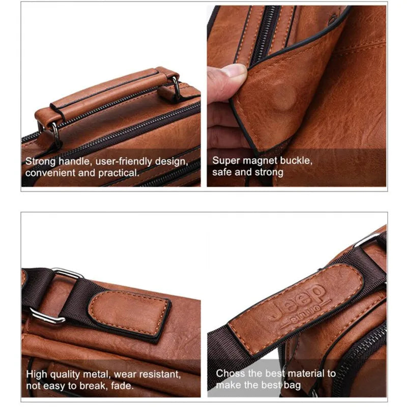 Sac Bandoulière Homme JEEP BULUO Cuir Fendu - Messenger Bag Business Crossbody