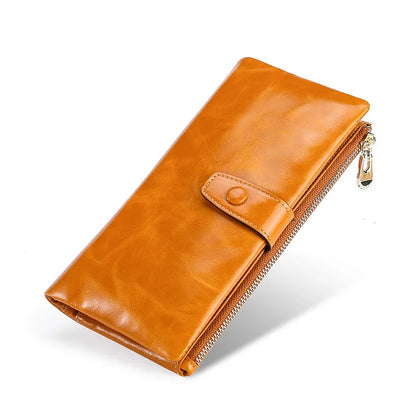 Portefeuille Femme Cuir Véritable Long - Porte-Monnaie avec Étui Téléphone et Compartiment Pièces