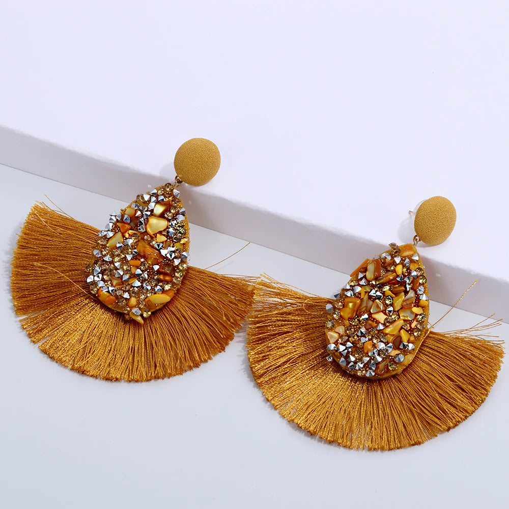 Boucles d'Oreilles Bohème Pampilles Sequins - Bijoux Femme Cristal Coloré Pendantes