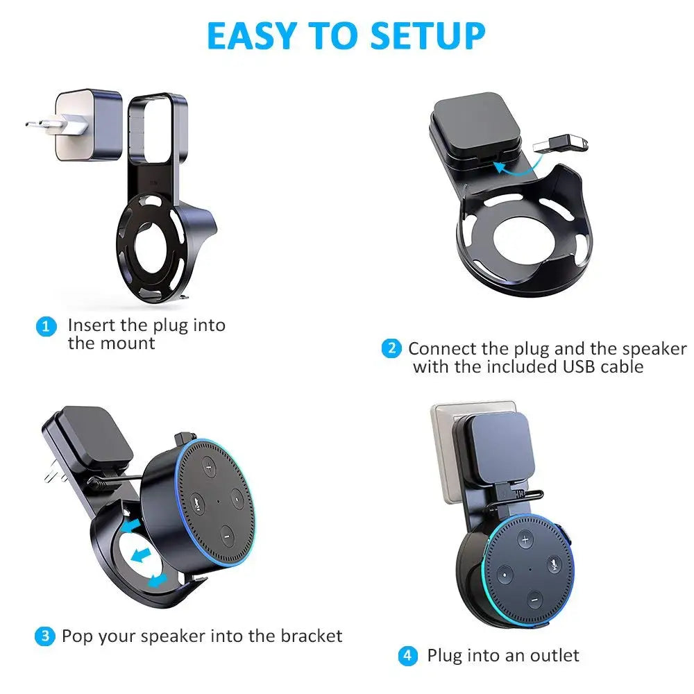 Support Mural Amazon Echo Dot 2ème Génération - Bracket Alexa avec Câble USB