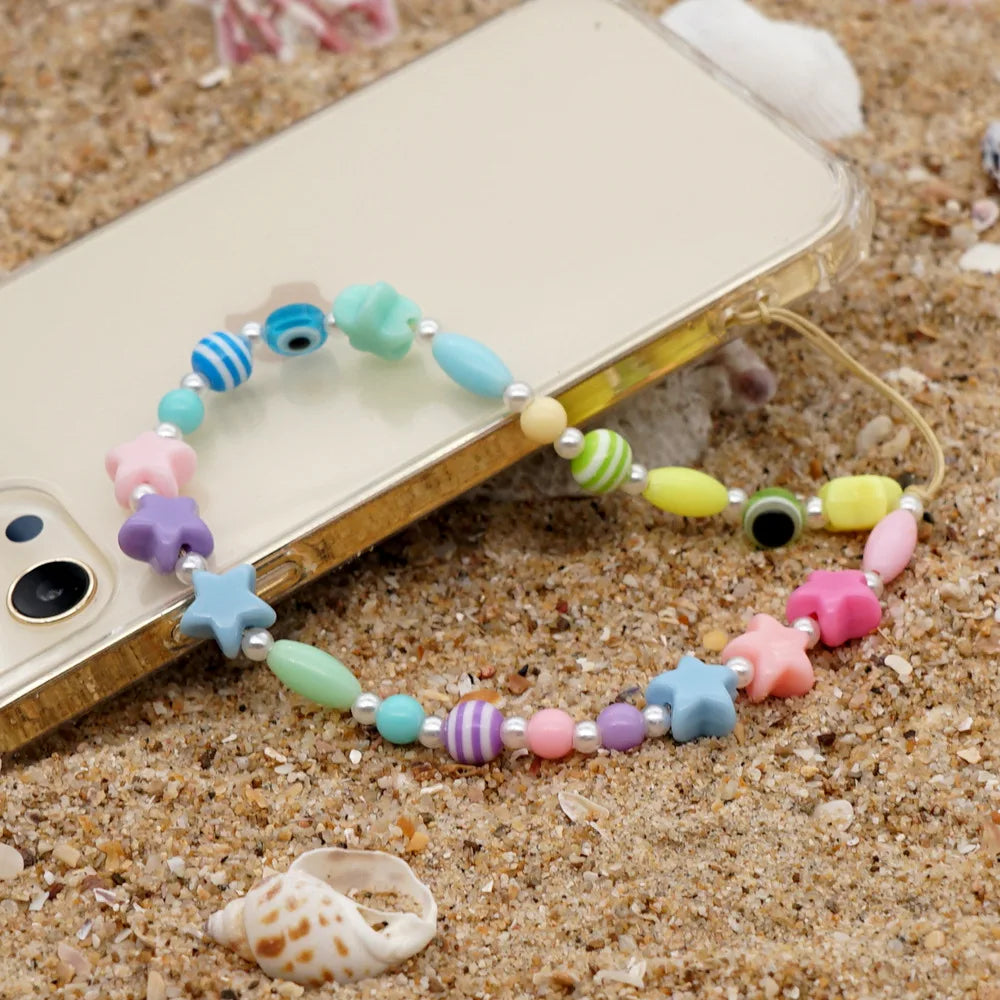 Cordon Téléphone Bohème Perles Colorées – Chaîne Lanyard Œil Tendance