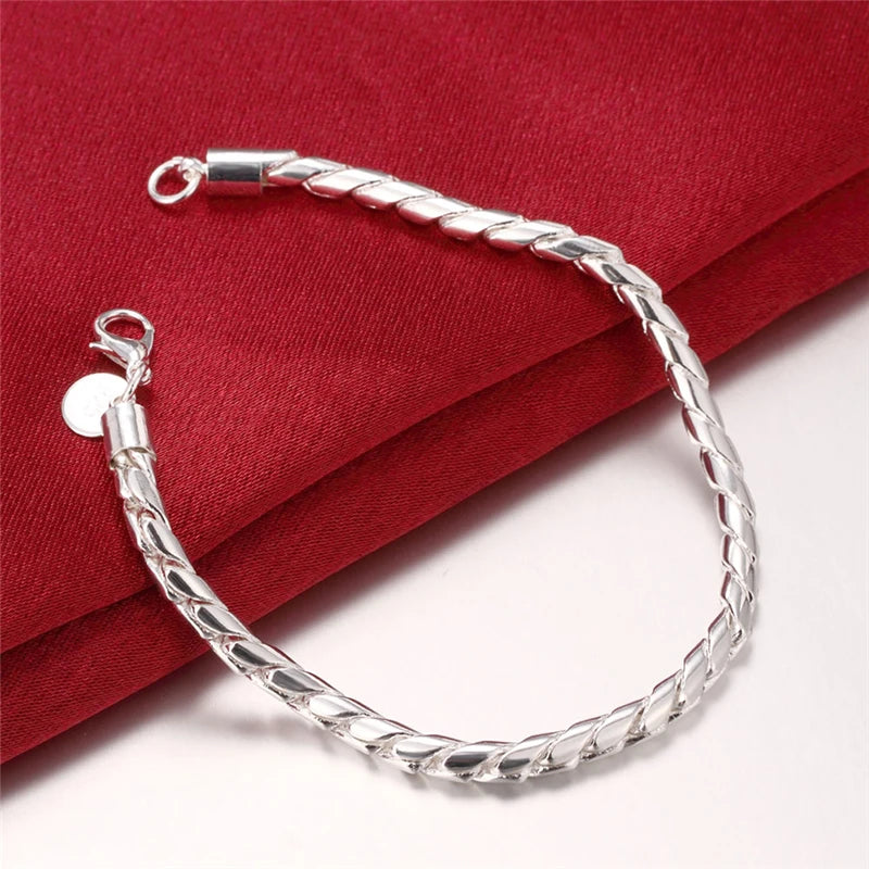 Bracelet Argent Sterling 925 DOTEFFIL Or 24K - Chaîne Serpent 4mm Charm Européen 20cm Femme