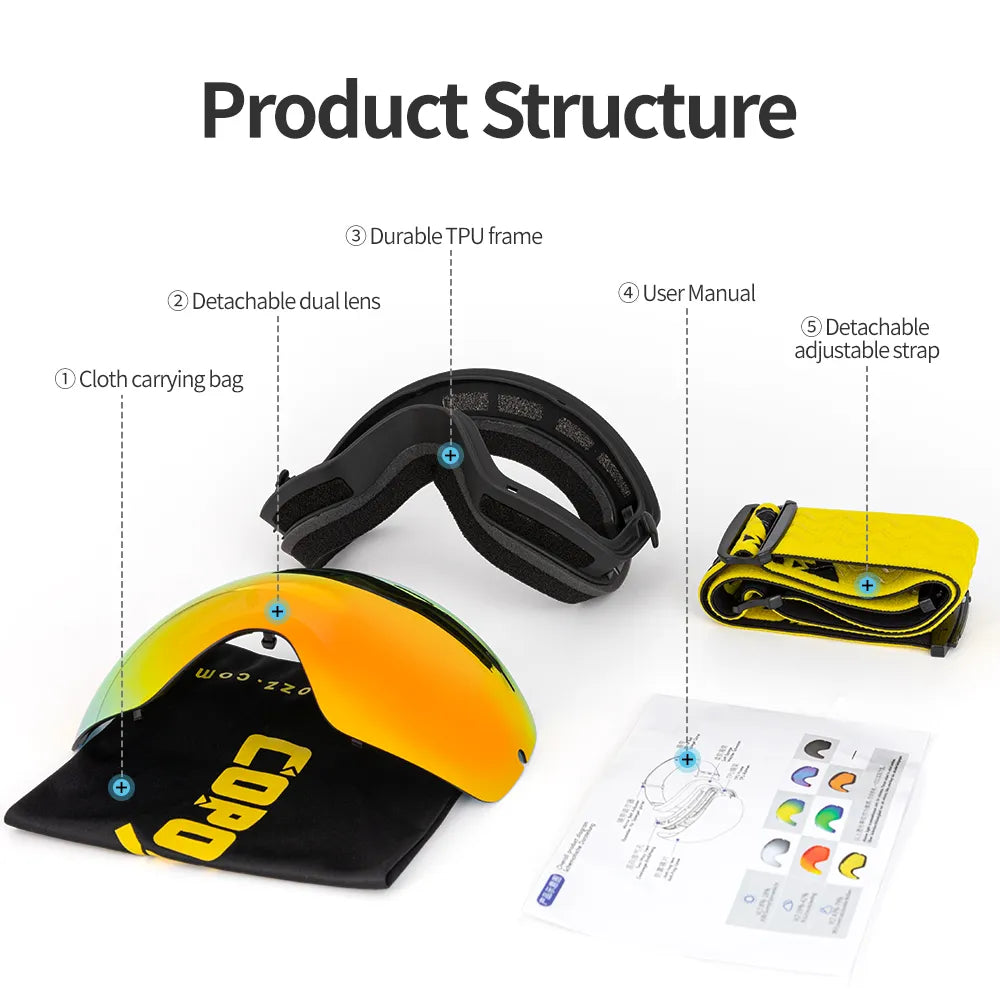 Lunettes Ski COPOZZ Professionnelles Double Couche - Masque Snowboard Anti-Buée UV400