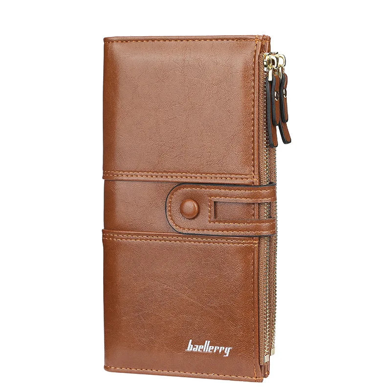 Portefeuille Femme Long Cuir Classique - Porte-Cartes avec Fermeture Éclair