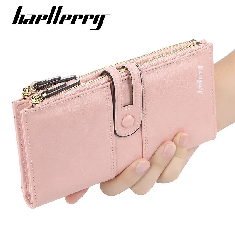 Portefeuille Femme Long Cuir Classique - Porte-Cartes avec Fermeture Éclair