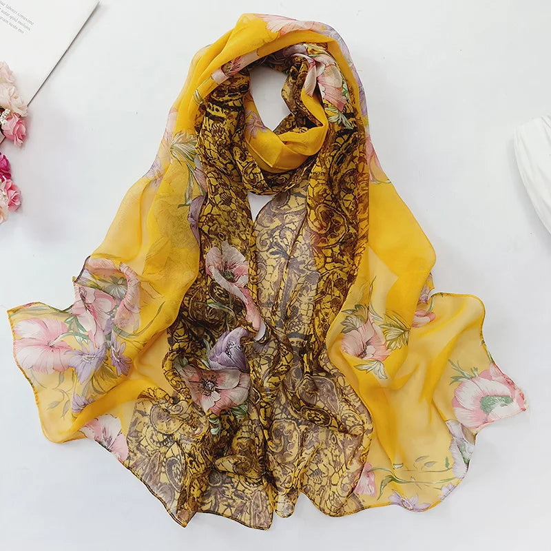 Foulard Écharpe Georgette Dégradé Fleur Femme - Bandana Châle Hijab Été Protection Solaire