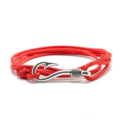Bracelet Macramé Double Couche avec Hameçon - Paracorde Ajustable pour Homme