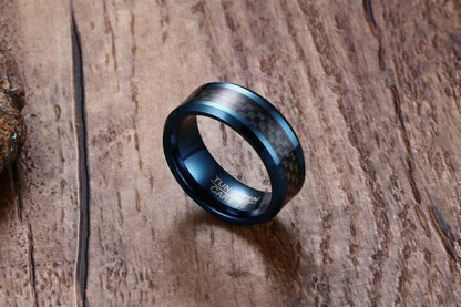 Bague Tungstène Bleu Homme 8mm - Alliance Mariage Fibre Carbone Vnox