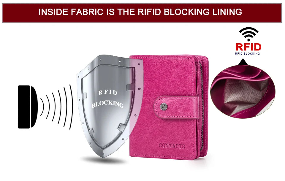 Portefeuille Femme Cuir Véritable Luxe Rose - Porte-Monnaie Compact Fermoir Hasp Porte-Carte Qualité