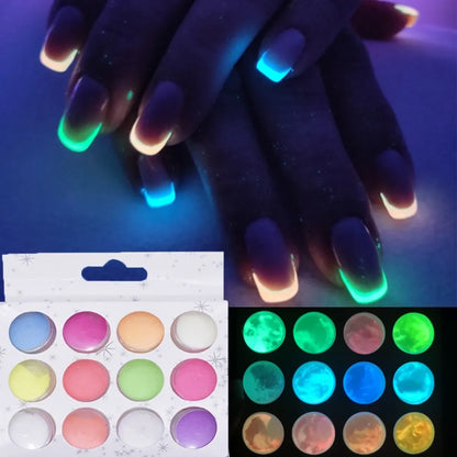Set 12 Poudres Phosphorescentes Ongles Luminescentes - Paillettes Glow in Dark Nail Art Halloween Noël