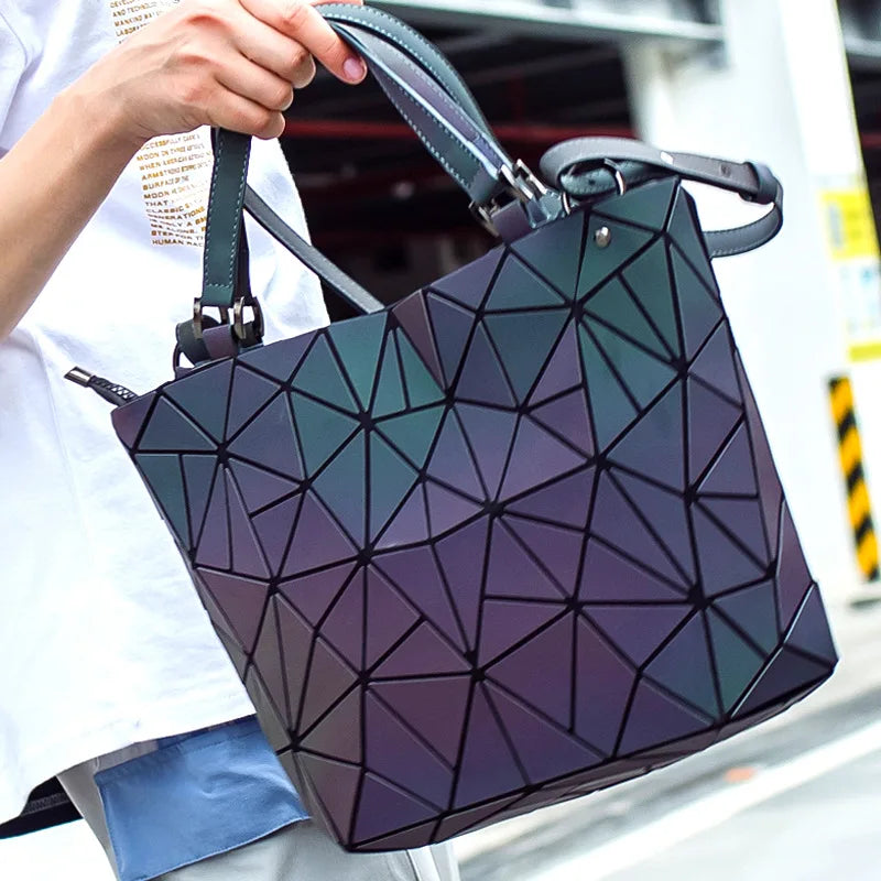 Sac Géométrique Lumineux Réfléchissant - Sac Tote Pliable Bandoulière Femme