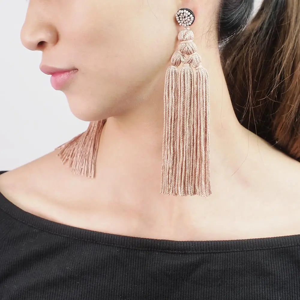 Boucles Oreilles Pompons Multicolores Femme - Pendantes Longues Fil Soirée Fête Bohème