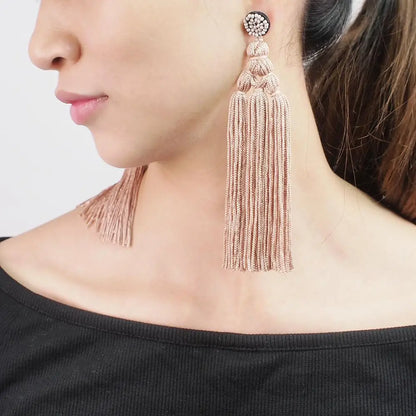 Boucles Oreilles Pompons Multicolores Femme - Pendantes Longues Fil Soirée Fête Bohème