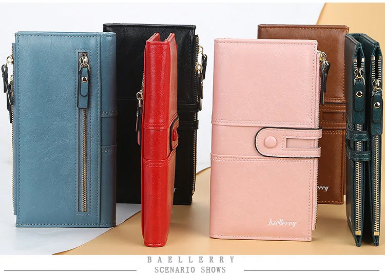 Portefeuille Femme Long Cuir Classique - Porte-Cartes avec Fermeture Éclair