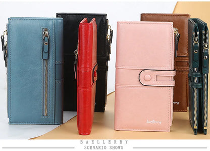 Portefeuille Femme Long Cuir Classique - Porte-Cartes avec Fermeture Éclair