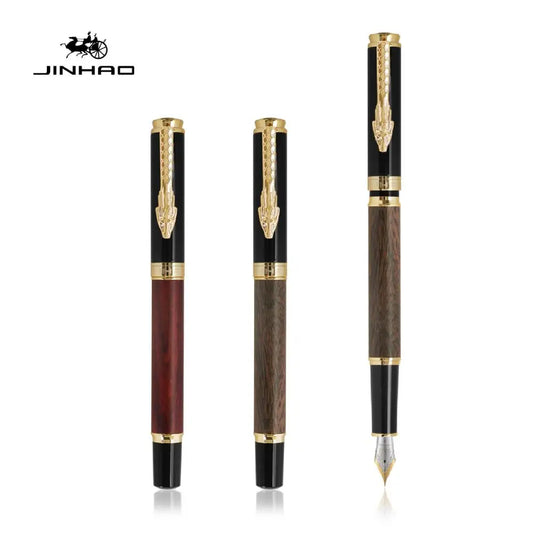 Stylo Plume Jinhao 8802 Luxe Dragon Or - Bois Rétro Signature Bureau Fournitures Scolaires