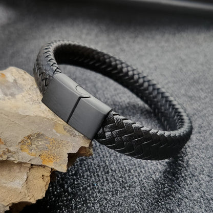 Bracelet en Cuir Tressé 16 Brins - Fermoir Magnétique Acier Inoxydable Unisexe
