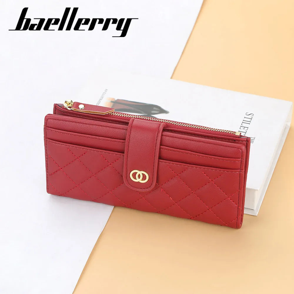 Portefeuille Femme Cuir PU Long Motif Carreaux - Wallet Zipper Porte-Cartes Bleu