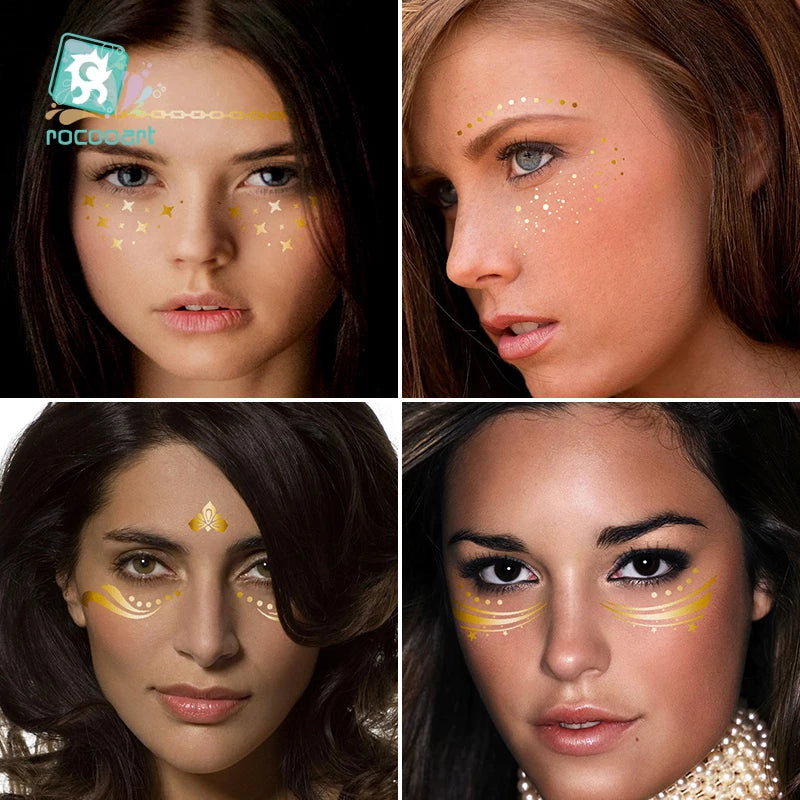 Tatouage Temporaire Métallique Flash Waterproof Or Argent - Fausses Taches Rousseur Visage Festival Carnaval Party