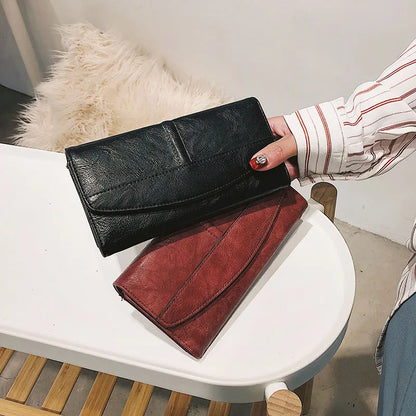 Portefeuille Femme Vintage Cuir PU Long Trifold - Pochette avec Fermoir et Compartiment Téléphone