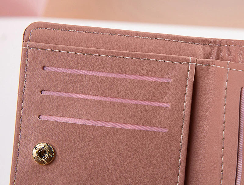 Portefeuille Femme Court avec Pompon - Porte-Monnaie PU Bicolore